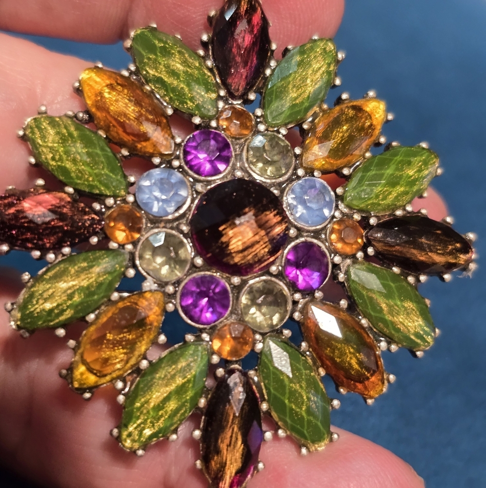 Vinyage Brooch Signed LC Multicolor Crystal Floral Statement-Women Jewelry